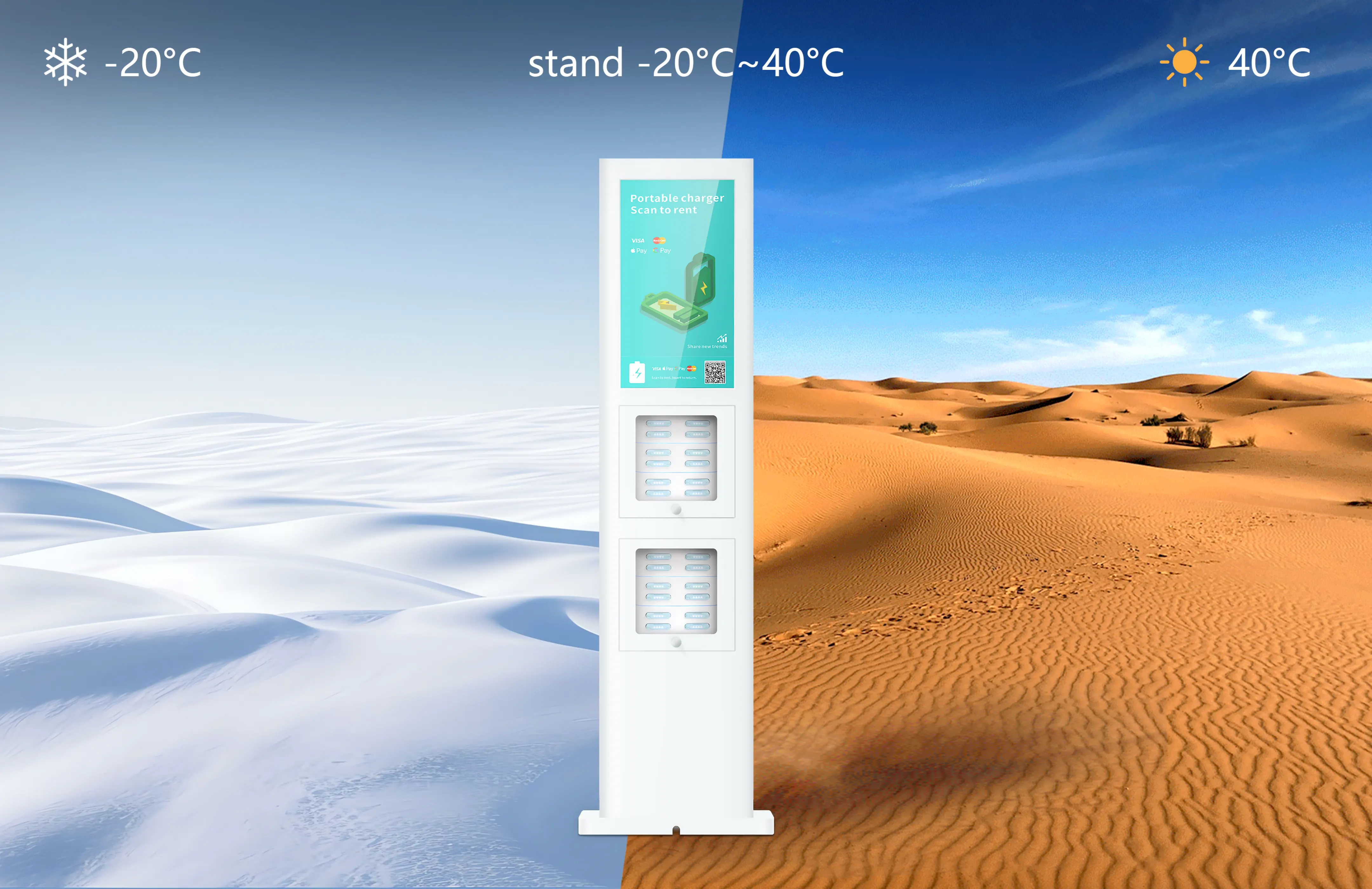 outdoor power bank mobile kiosk stands extreme temperature
