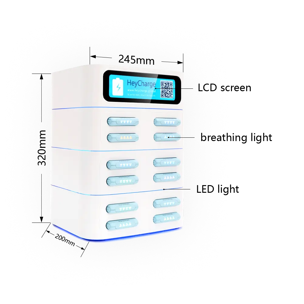 white 12 slots square power bank station dimension