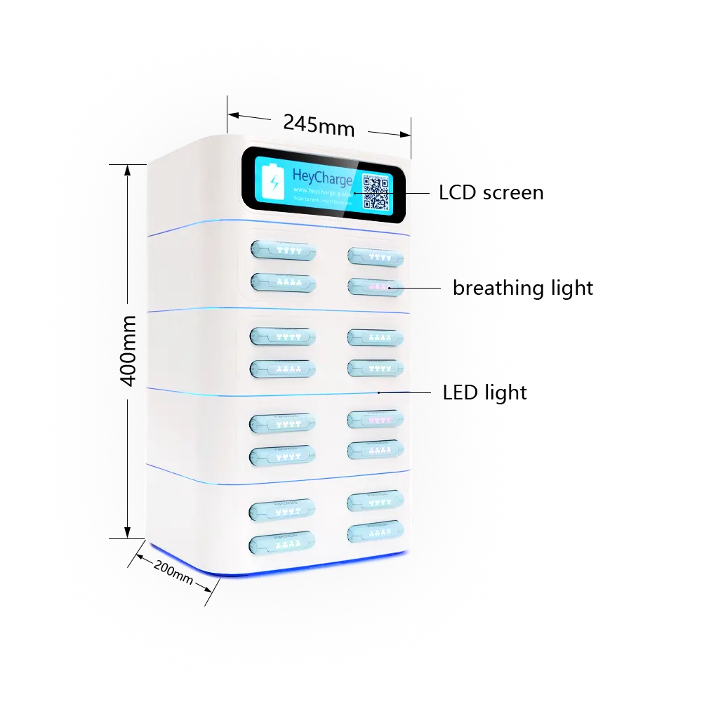 white 16 slots square power bank station dimension