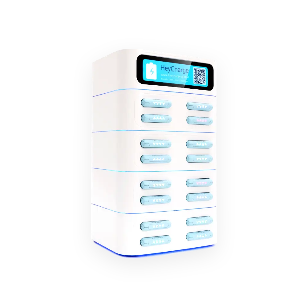 white 16 slots square power bank station side view