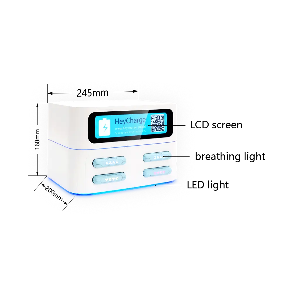 white 4 slots square power bank station dimension