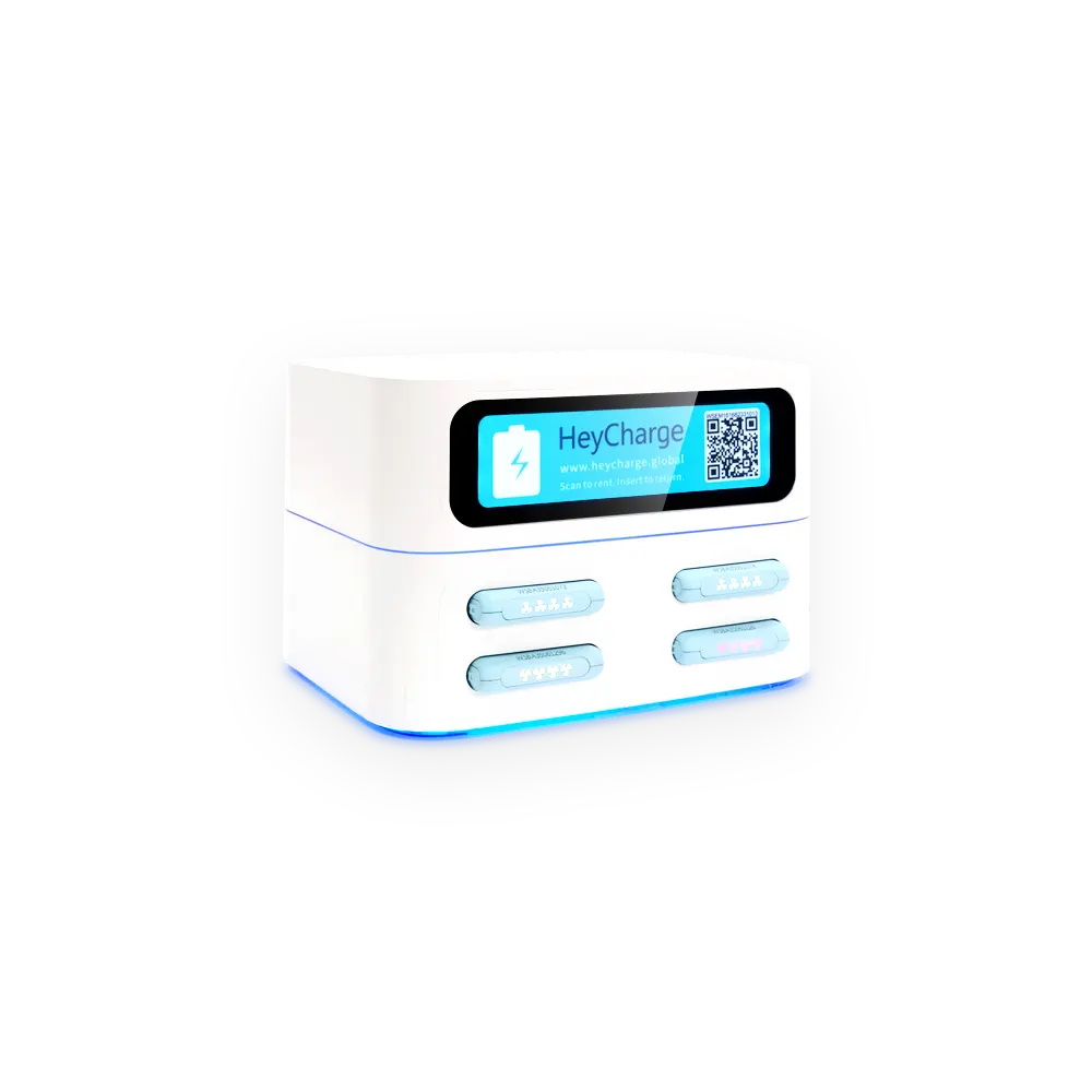 white 4 slots square power bank station side view