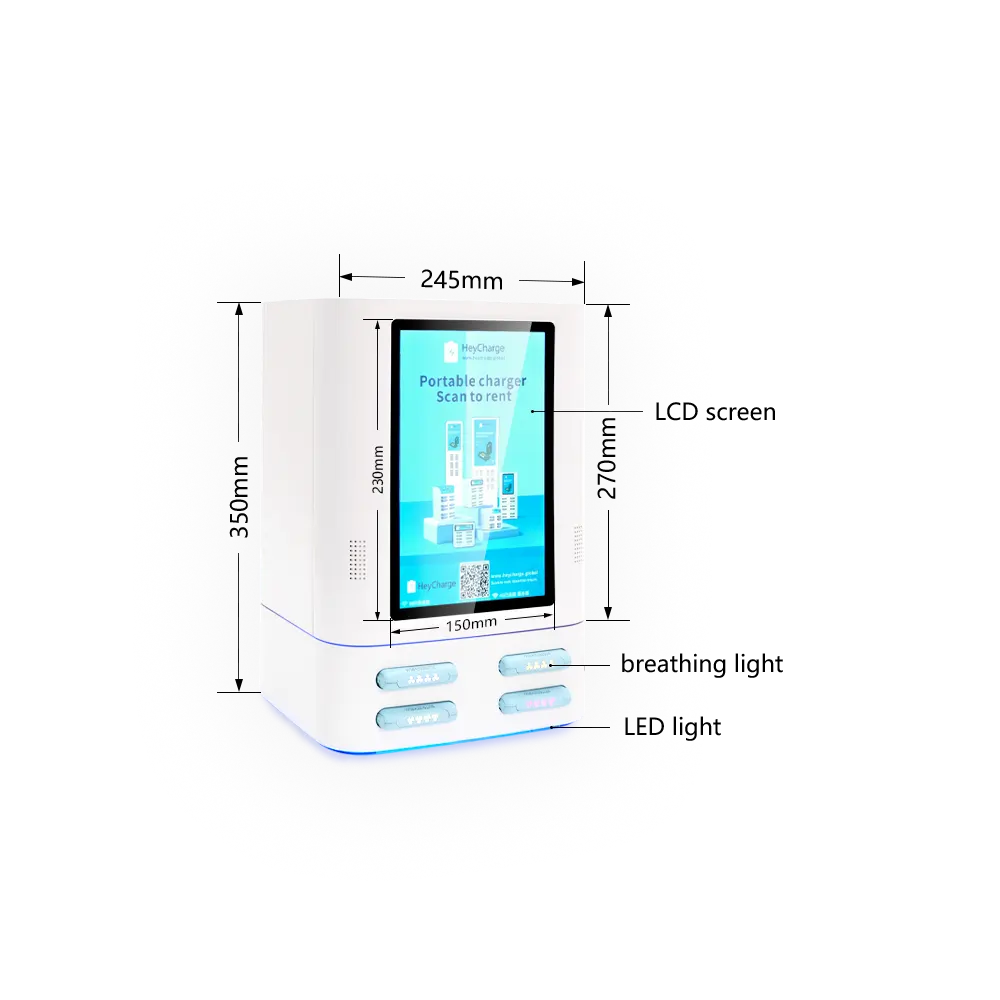 white 4 slots square power bank vending machine with screen and card reader dimension