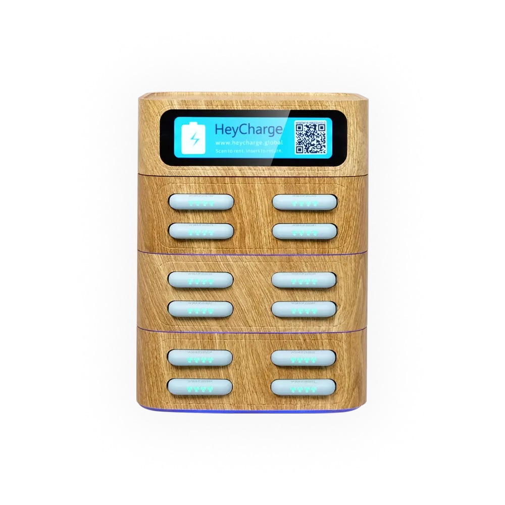 12 slots wood grain square power bank station