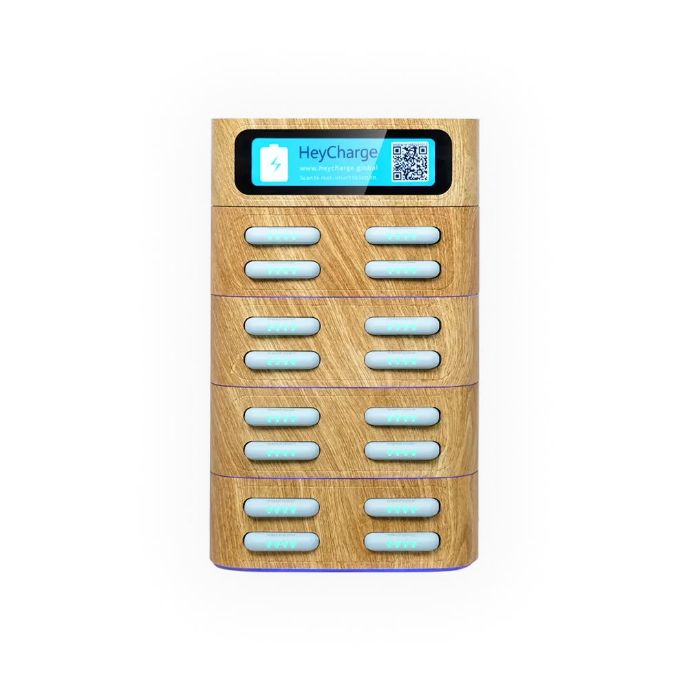 16 slots wood grain square power bank station