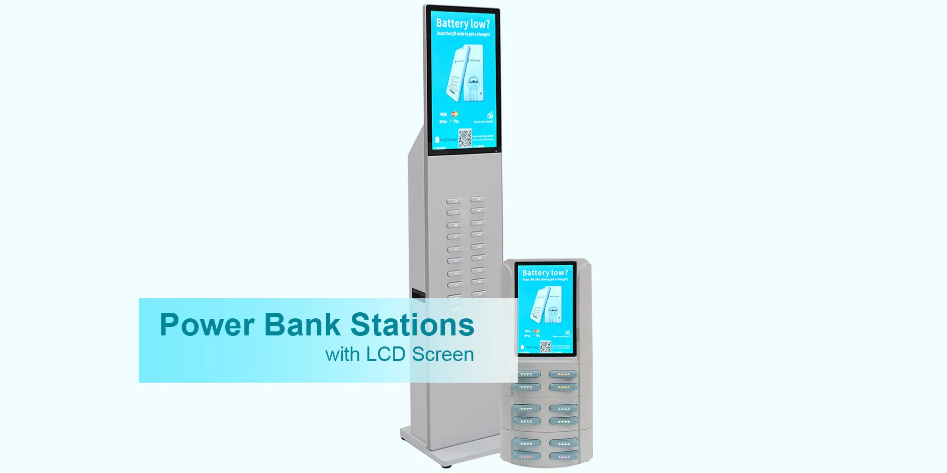 power bank stations with LCD ads screen