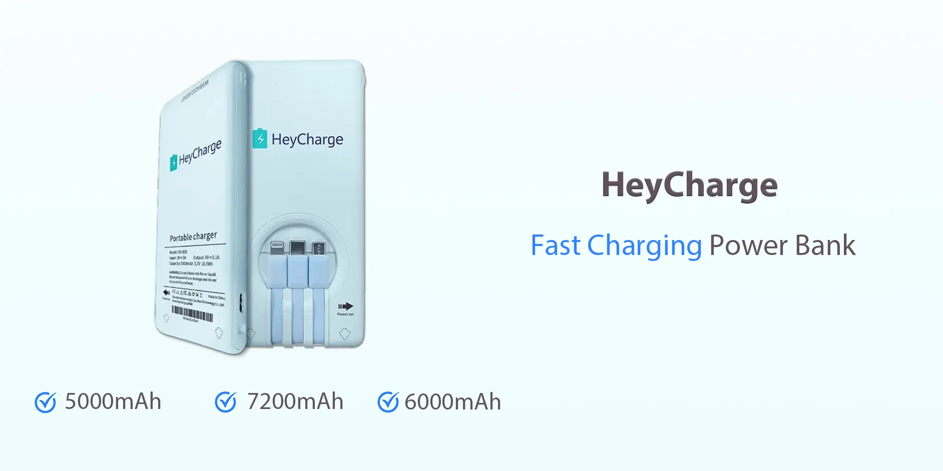 Heycharge fast charging power banks 5000mAh|6000mAh|7200mAh