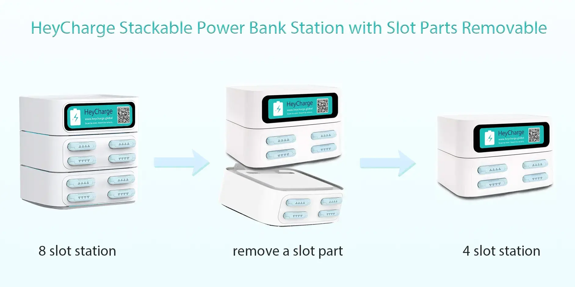 HeyCharge stackable power bank station with slot parts removable