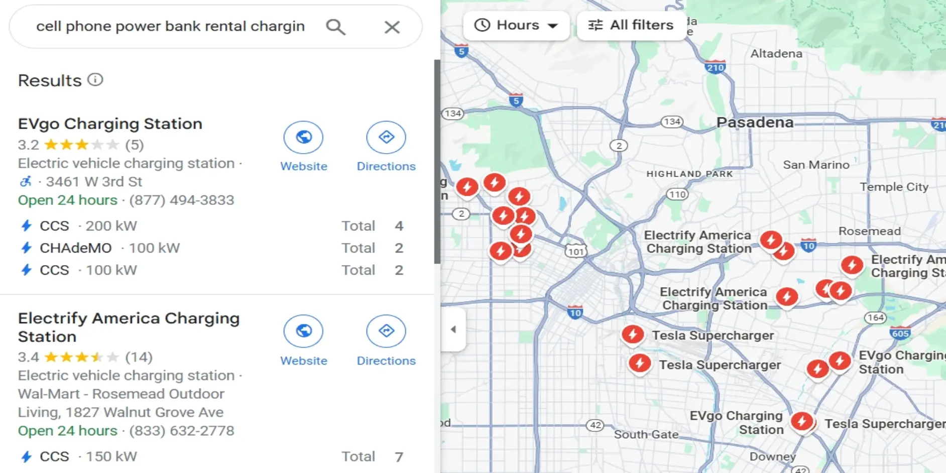 search power bank rental on google map